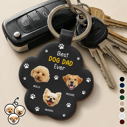 Best Dog Dad Ever - Personalized Custom Shaped Leather Keychain