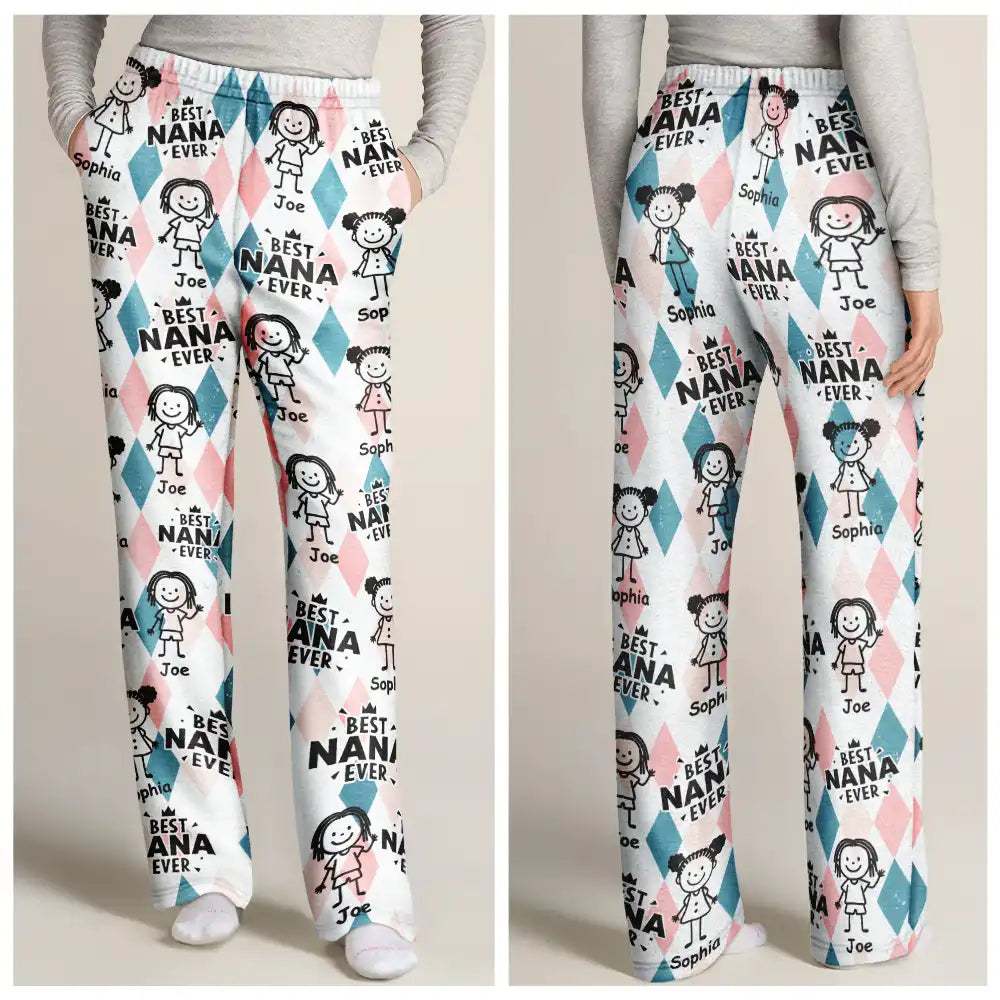 Gift For Grandma,Gift For Mother,Funny,Stick Figure - Best Mom Ever Argyle Plaid - Personalized Pajama Pants