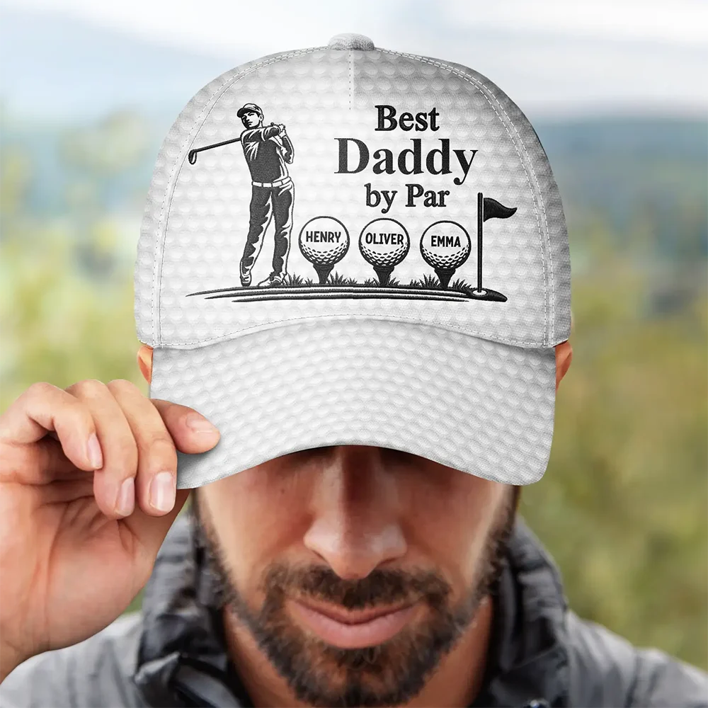 Gift For Father,Gift For Grandpa,Golf,Top Market,Non-Eng,Icon,Proud - Best Dad Grandpa By Par Golf Ball - Personalized Classic Cap