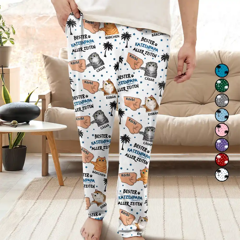 Cat Lovers,Cat Mom,Cat Dad,Happy - Bester Katzenpapa Aller Zeiten - Personalisierte Pyjamahose
