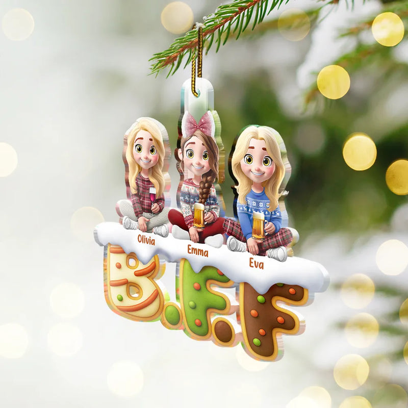 Gift For Bestie,Happy - Bestie Sister Cake Cookie Tree - Personalized Custom Shaped Acrylic Ornament