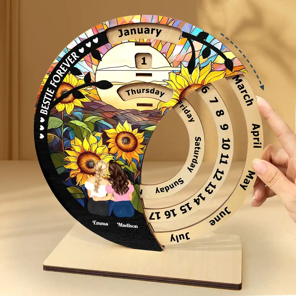 Gift For Bestie, Happy, Christmas - Bestie Forever - Personalized Spinning Perpetual Desk Calendar