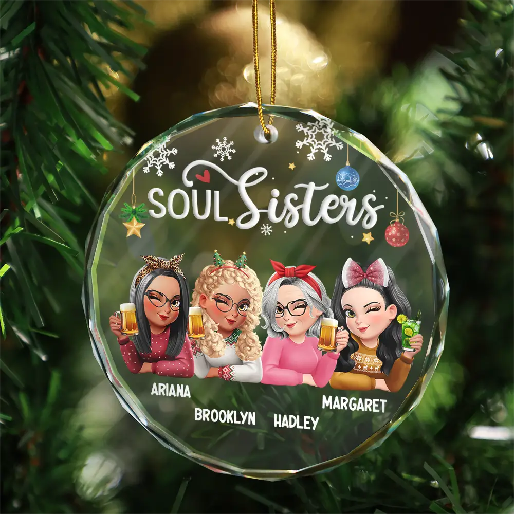 Gift For Bestie, Gift For Sisters, Gift For Women, Gifts For Colleagues, Happy, Christmas - Besties Forever Christmas 3D Effect - Personalized Circle Glass Ornament