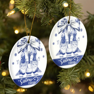 Gift For Bestie,Gift For Sisters,Gift For Women,Gifts For Colleagues,Happy,Christmas - Besties Forever Toile - Personalized Circle Ceramic Ornament