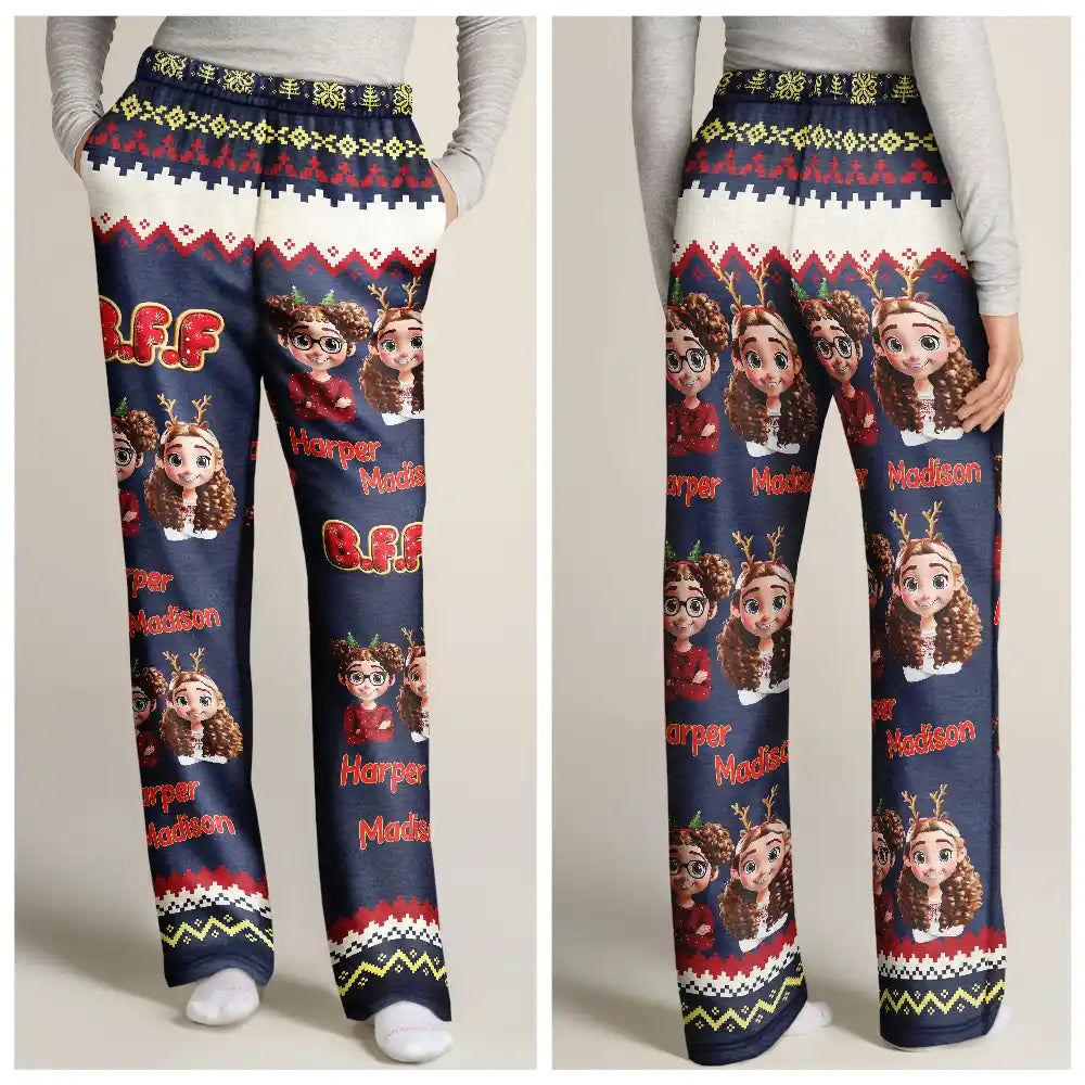 Gift For Bestie,Christmas,Happy,Gift For Sisters,Gift For Brothers,Gift For Sibling,Cousin - Besties Friends Siblings Forever 3D Effect - Personalized Pajama Pants