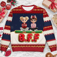 Gift For Bestie,Christmas,Happy,Gift For Sisters,Gift For Brothers,Gift For Sibling,Cousin - Besties Friends Siblings Forever 3D Effect - Personalized Unisex Ugly Sweater
