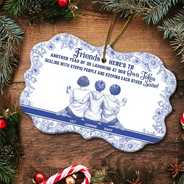 Gift For Bestie,Gift For Sisters,Happy,Christmas - Besties Here's To Another Year Of Us - Personalized Medallion Ceramic Ornament