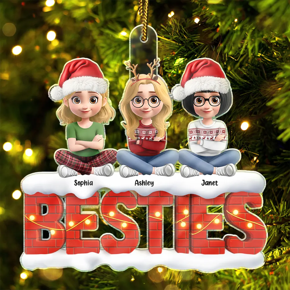 Gift For Bestie,Gift For Sisters,Gift For Women,Gift For Men,Christmas,Happy,Gift For Brothers,Gift For Sibling,Cousin - Besties Sisters Cross Arm 3D Effect - Personalized Custom Shaped Acrylic Ornament