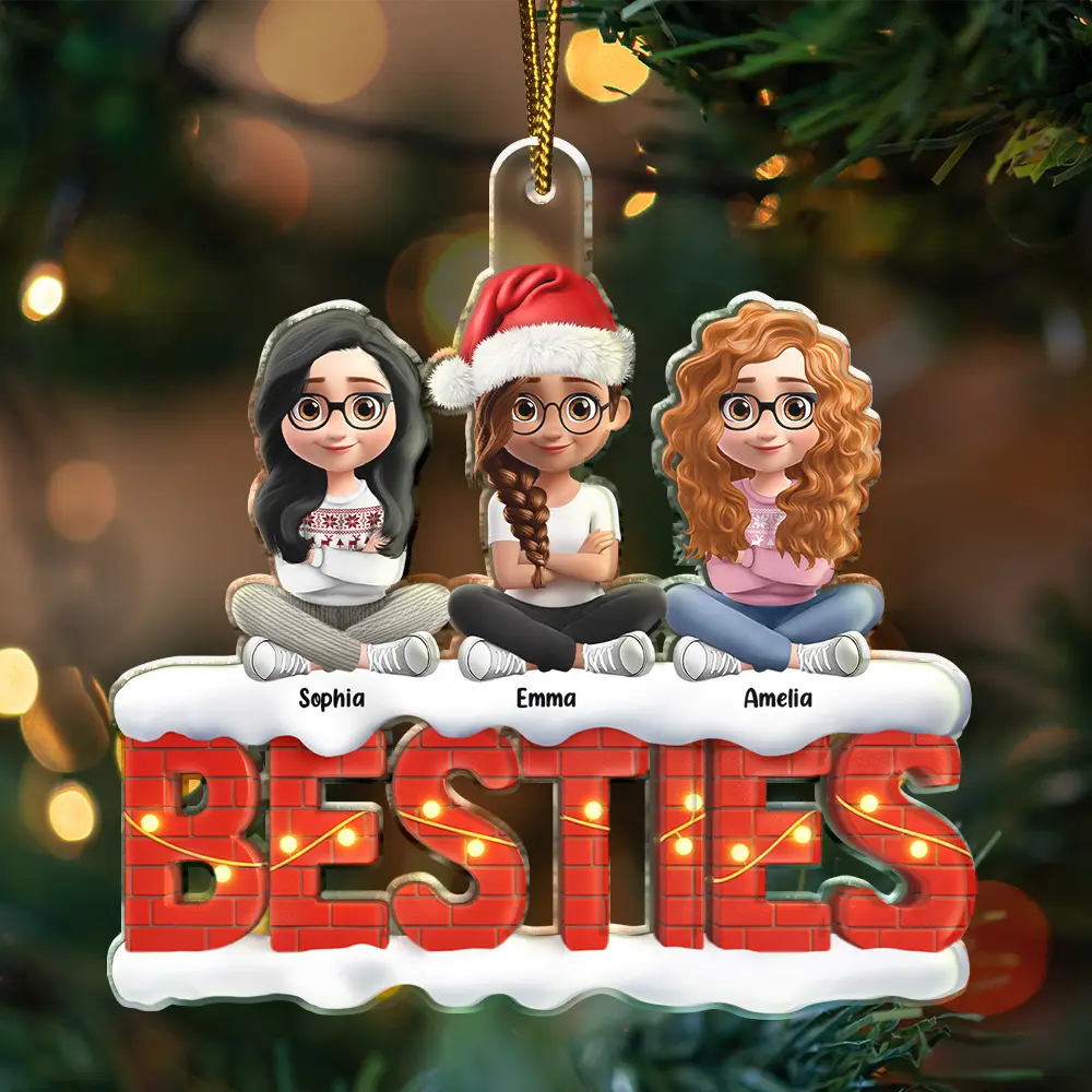 Gift For Bestie,Gift For Sisters,Gift For Women,Gift For Men,Christmas,Happy,Gift For Brothers,Gift For Sibling,Cousin - Besties Sisters Cross Arm 3D Effect - Personalized Custom Shaped Acrylic Ornament
