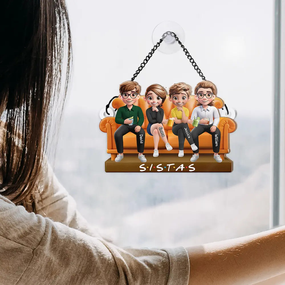 Gift For Bestie,Gift For Sisters,Gift For Women,Gifts For Colleagues,Happy -Besties Sitting Together - Personalized Window Hanging Suncatcher Ornament