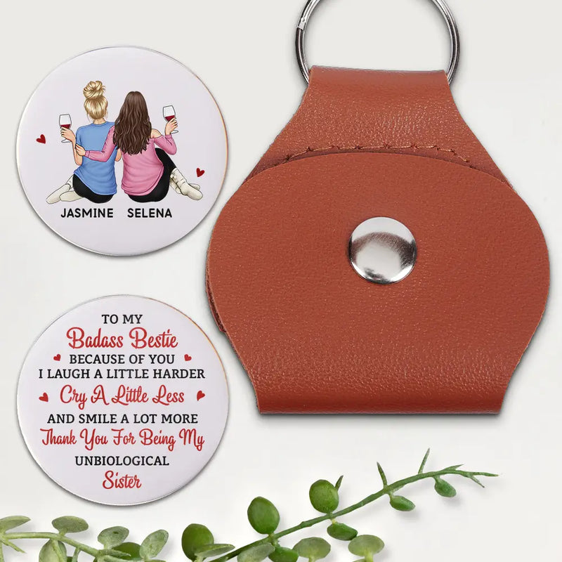 Gift For Bestie, Gift For Women, Happy, Top Market - Besties Thank You For Being My Unbiological Sisters - Personalized Leather Pocket Hug