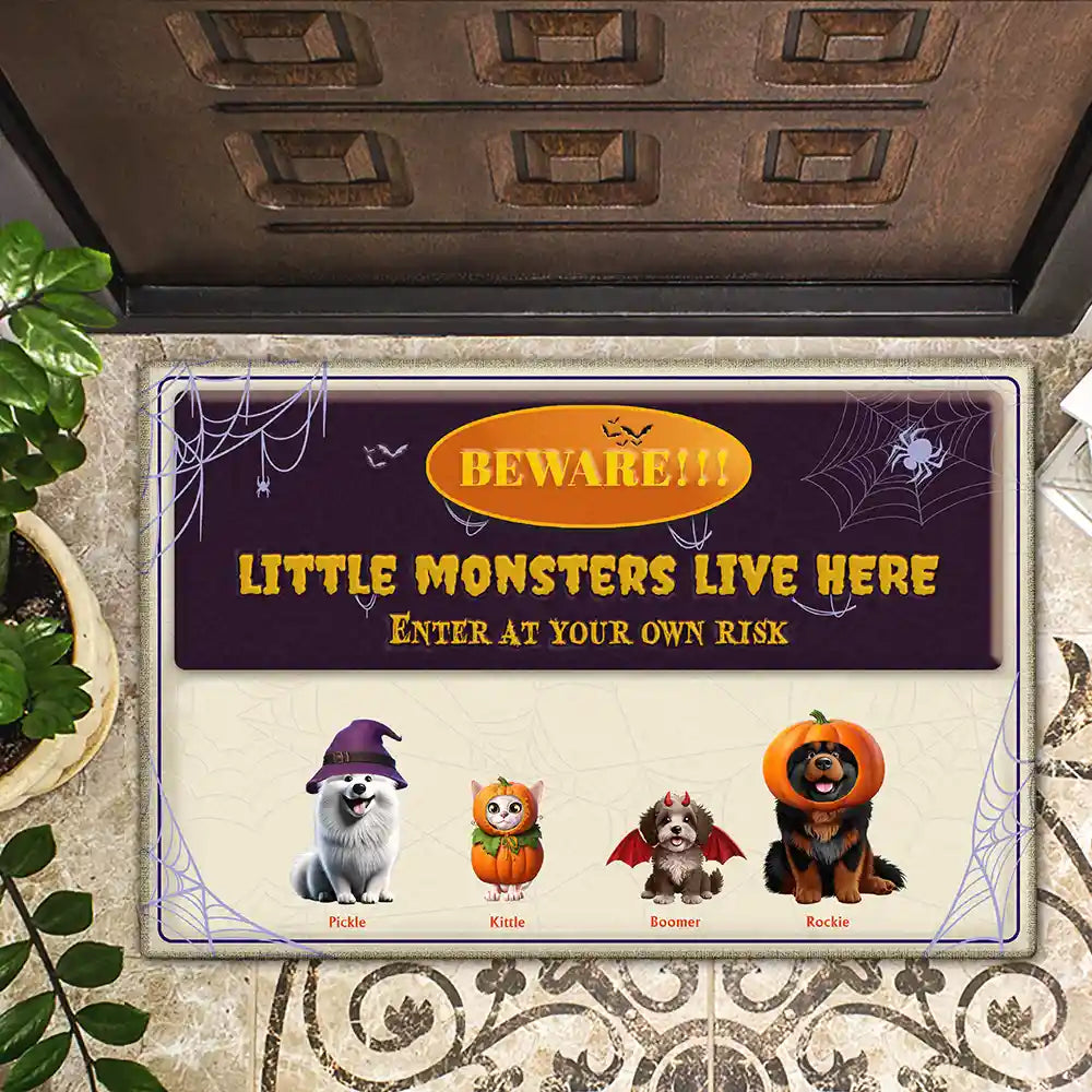 Halloween,Pet Lovers - Beware Little Monsters In This Family - Personalized Doormat