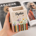 Reading,Gift For Yourself,Gift For Women,Icon,Happy - Birth Month Flower With Name - Personalized Building Block Pen Holder
