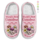 Gift For Grandma, Gift For Mother, Gift For Women, Christmas, Happy - Birth Flower Best Grandma We Love You - Personalized Fluffy Slippers