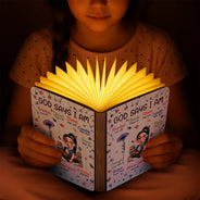 Gift For Bestie, Christmas, Love - Birth Flower Bible Verse God Says I Am - Personalized Book Lamp