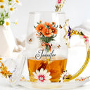 Gift For Yourself, Gift For Women, Happy, Gift For Mother, Gift For Grandma - Birth Flower Bouquet - Personalized Glass Flower Tea Cup