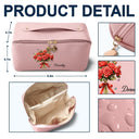 Gift For Yourself, Gift For Women, Gift For Mother, Gift For Daughter, Gift For Sisters, Gift For Bestie, Happy, Top Market - Birth Flower Bouquet - Personalized Leather Makeup Bag