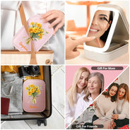 Gift For Yourself,Gift For Women,Gift For Men,Happ - Birth Flower Bouquet And Name - Personalized Makeup Box With LED Mirror