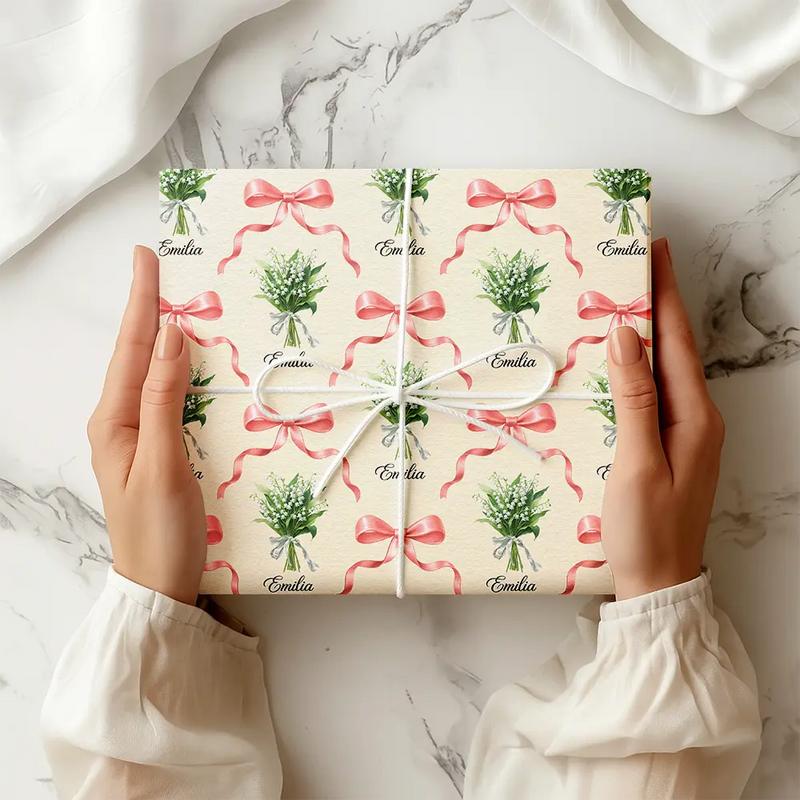 Gift For Women,Happy - Birth Flower Bouquet Custom Name - Personalized Wrapping Paper