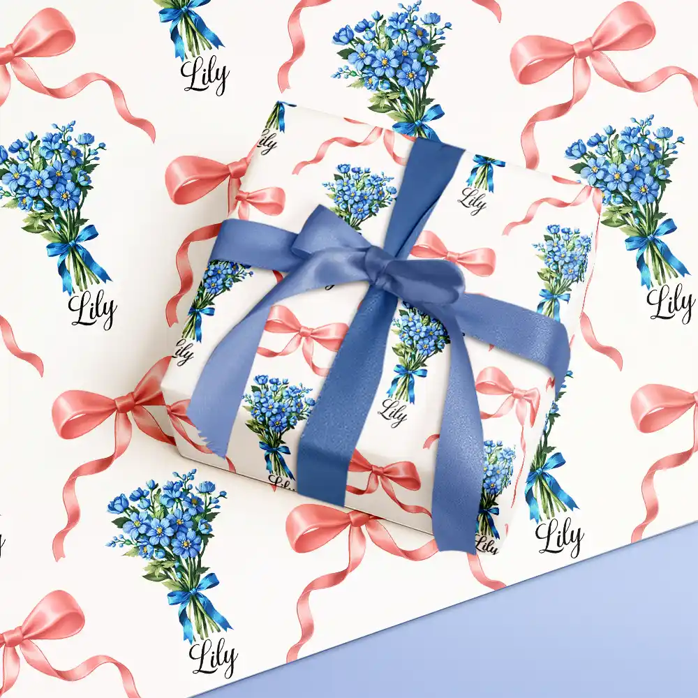 Gift For Women,Happy - Birth Flower Bouquet Custom Name - Personalized Wrapping Paper