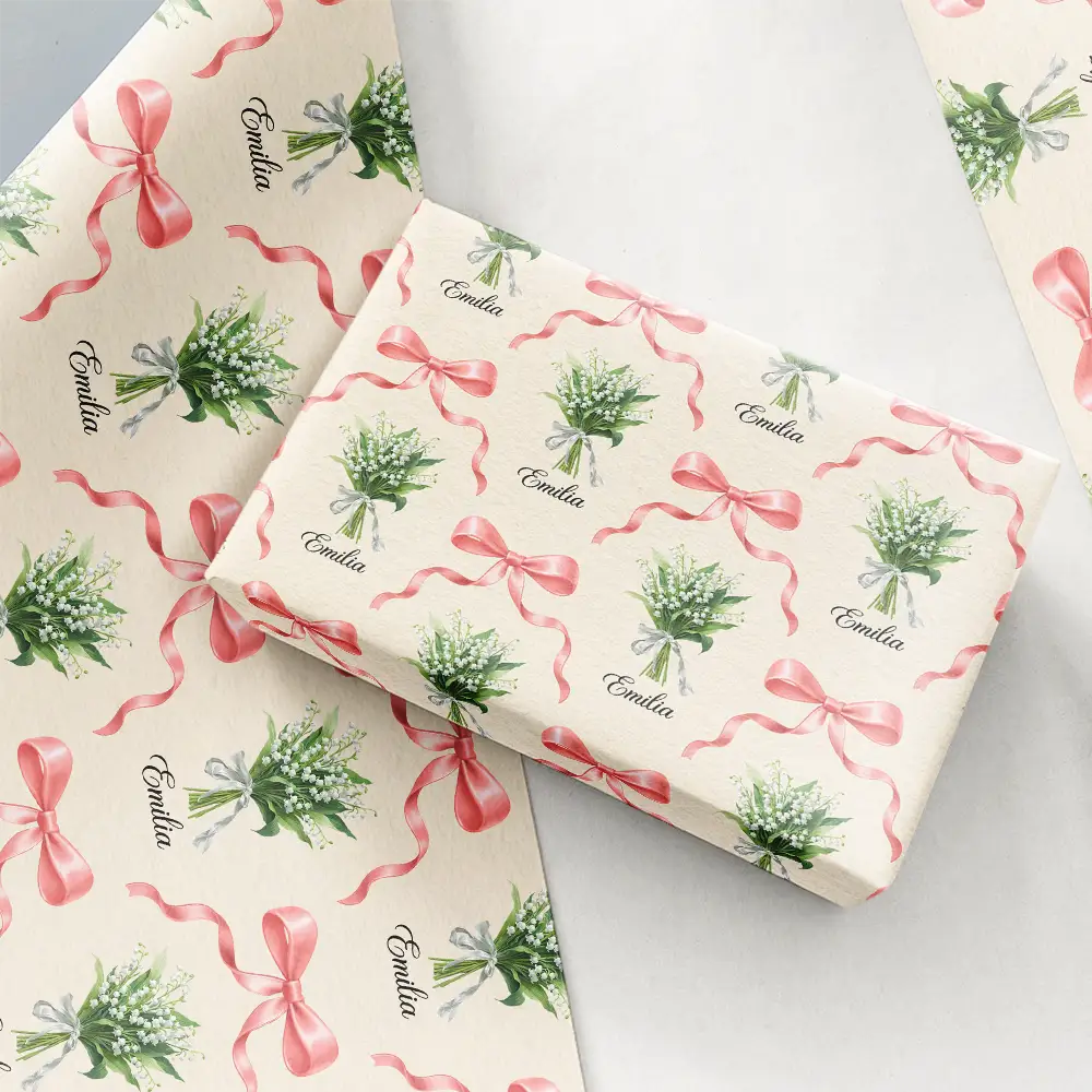 Gift For Women,Happy - Birth Flower Bouquet Custom Name - Personalized Wrapping Paper