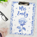 Gift For Yourself,Gift For Women,Teacher - Birth Flower Chinoiserie Toile Art - Personalized Acrylic Clipboard