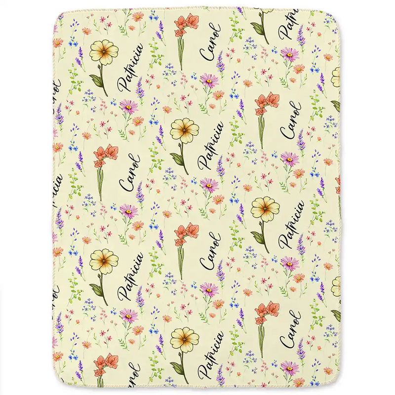 Gift For Bestie, Happy - Birth Flower Custom Name Bestie - Personalized Fleece Blanket, Sherpa Blanket