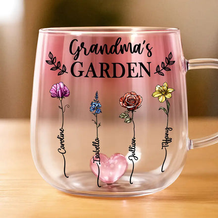 Birth Flower Grandma's Garden - Personalized Gradient Glass Mug