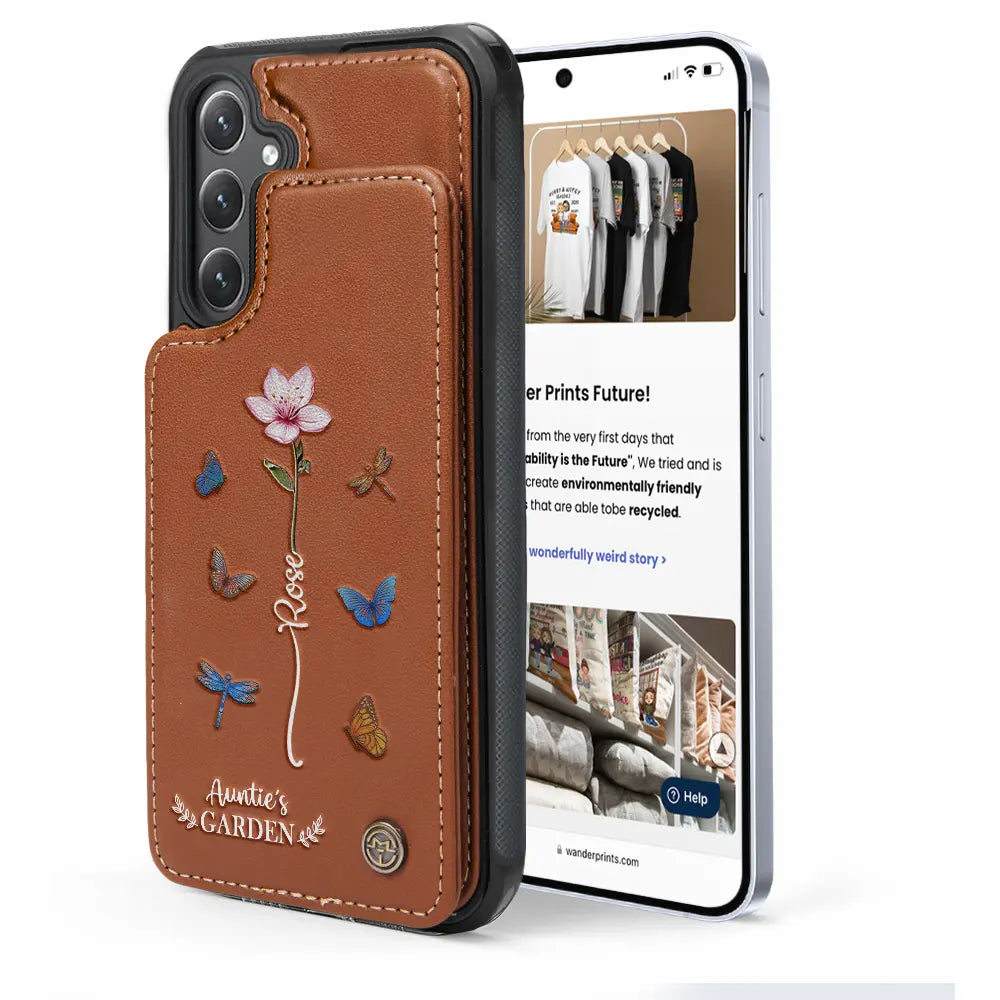 Gift For Wife, Gift For Yourself, Gift For Women, Gift For Mother, Gift For Grandma, Love - Birth Flower Grandma's Garden - Personalized Leather Flip Wallet Phone Case