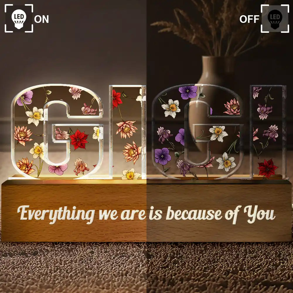 Gift For Mother - Birth Flower Mommy We Love You - Personalized Custom Shaped LED Light