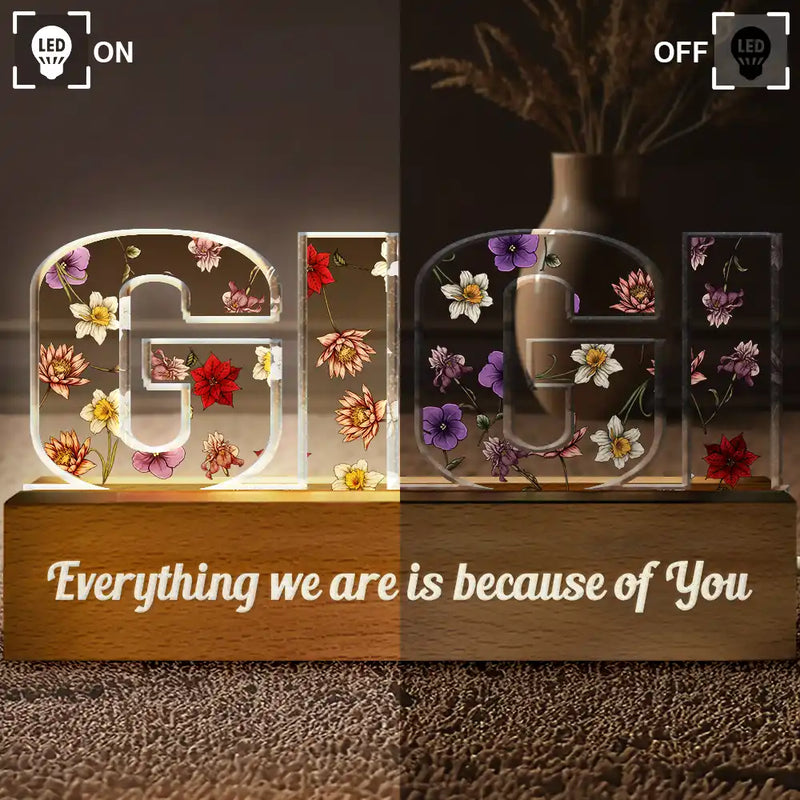 Gift For Mother - Birth Flower Mommy We Love You - Personalized Custom Shaped LED Light