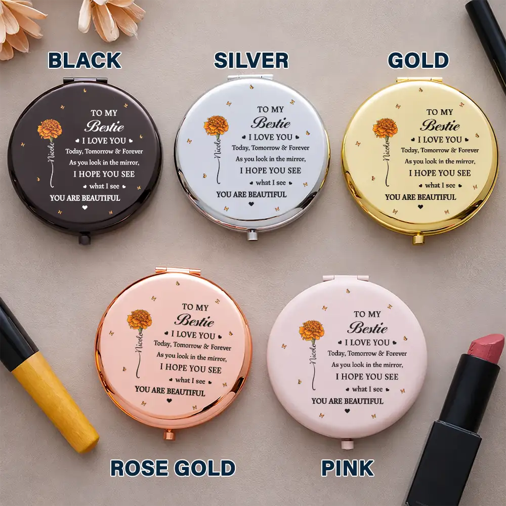 Gift For Daughter,Gift For Grandkids,Gift For Sisters,Gift For Bestie,Love,Gift For Women -  Birth Flower My Daughter You Are Beautiful - Personalized Compact Mirror