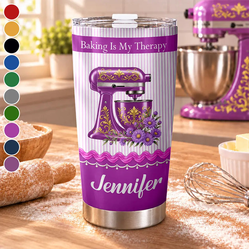 Baking,Christmas,Cozy,Gift For Yourself,Gift For Women,Icon - Birth Flower Stand Mixer With Name For Baking Lovers - Personalized Tumbler