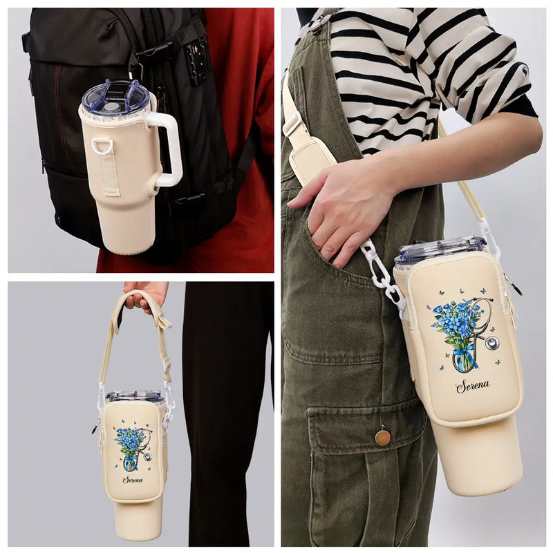 Birth Flower Stethoscope - Personalized Bottle Carrier Bag
