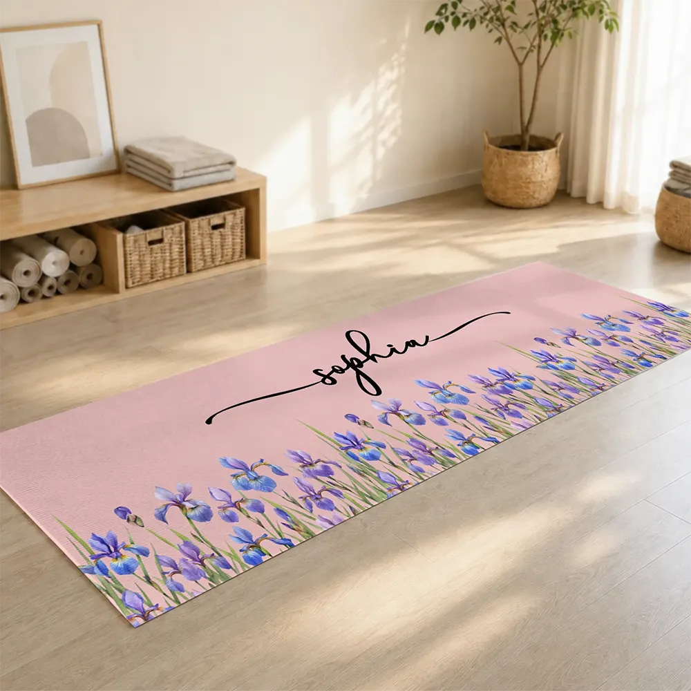 Birth Flower With Name - Personalized Yoga Mat