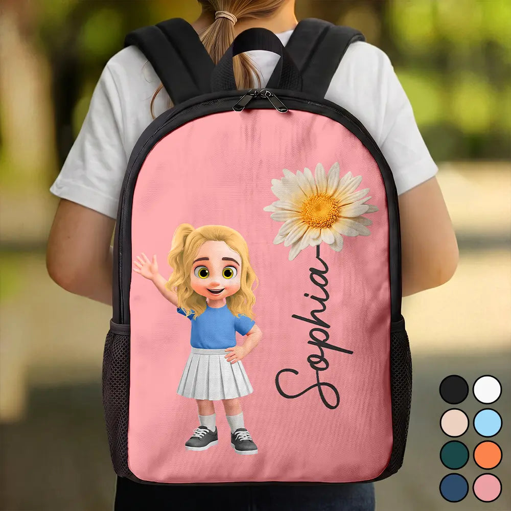 Birth Flower & Adorable Kid - Personalized Kids Backpack