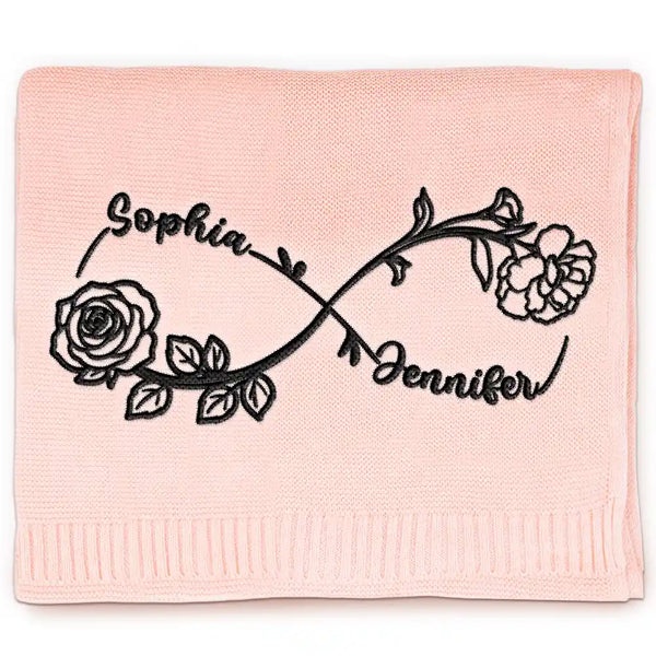 New baby, New Dad, New Mom, Gift For Kids, Happy - Birth Flowers A Mom And Her Baby Forever Linked Together - Personalized Embroidered Knitted Baby Blanket