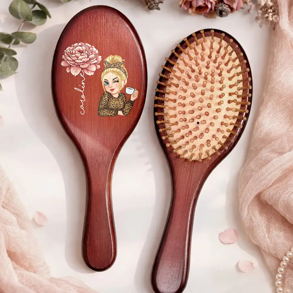 Gift For Wife,Gift For Girlfriend,Gift For Women,Gift For Yourself,Gift For Aunt,Gift For Mother,Gift For Grandma,Gift For Daughter,Gift For Sisters,Gift For Bestie,Happy - Birth Flowers Woman Bloom Where You're Planted - Personalized Wooden Hair Brush