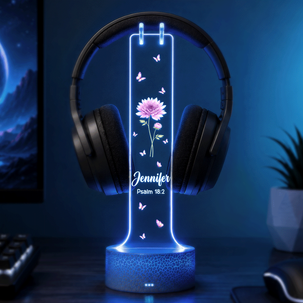 Top Market, Gift For Yourself, Healing, Icon - Birth Month Flower Bible Verse References - Personalized Headphone Stand