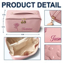 Gift For Women,Happy,Gift For Bestie,Gift For Sisters,Gift For Daughter - Birth Month Flower Blooming In Love - Personalized Embroidered Leather Makeup Bag