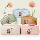 Gift For Yourself,Gift For Women,Happy - Birth Month Flower Blooming In Love - Personalized Leather Makeup Bag