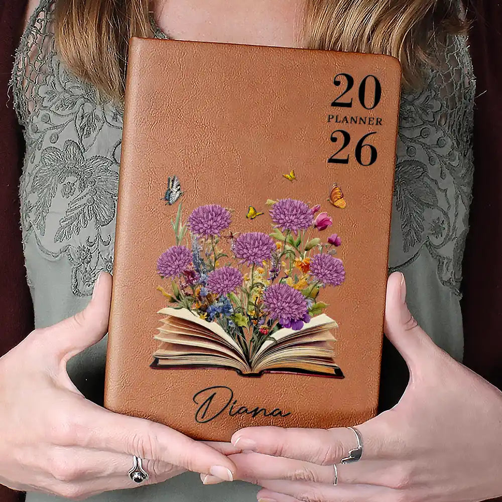 Gift For Wife,Gift For Yourself,Gift For Girlfriend,Gift For Women,Gift For Aunt,Gift For Grandma,Gift For Daughter,Gift For Sisters,Gift For Bestie - Birth Month Flower Blooms Planner 2026 - Personalized Leather Journal