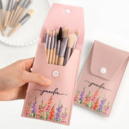 Gift For Yourself,Gift For Women,Gift For Mother,Happy - Birth Month Flower Filed & Name - Personalized Makeup Brush Bag Set