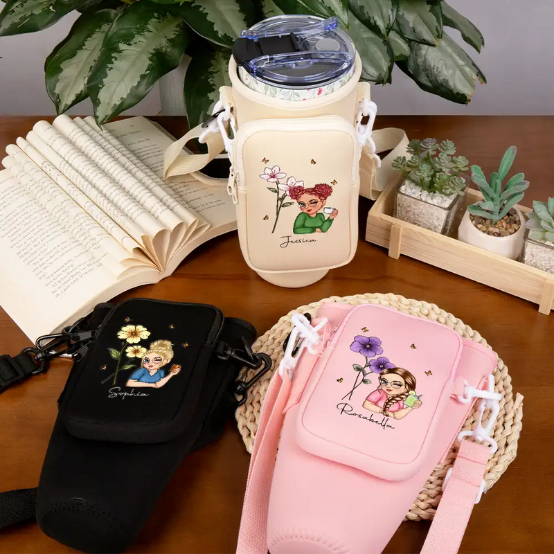 Gift For Yourself,Gift For Women,Gift For Mother,Gift For Grandma - Birth Month Flower For Woman - Personalized Bottle Carrier Bag
