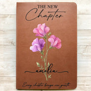 Gift For Women,Gift For Daughter,Gift For Bestie,Happy,Graduation,Top Market,Icon - Birth Month Flower The New Chapter - Personalized Leather Journal