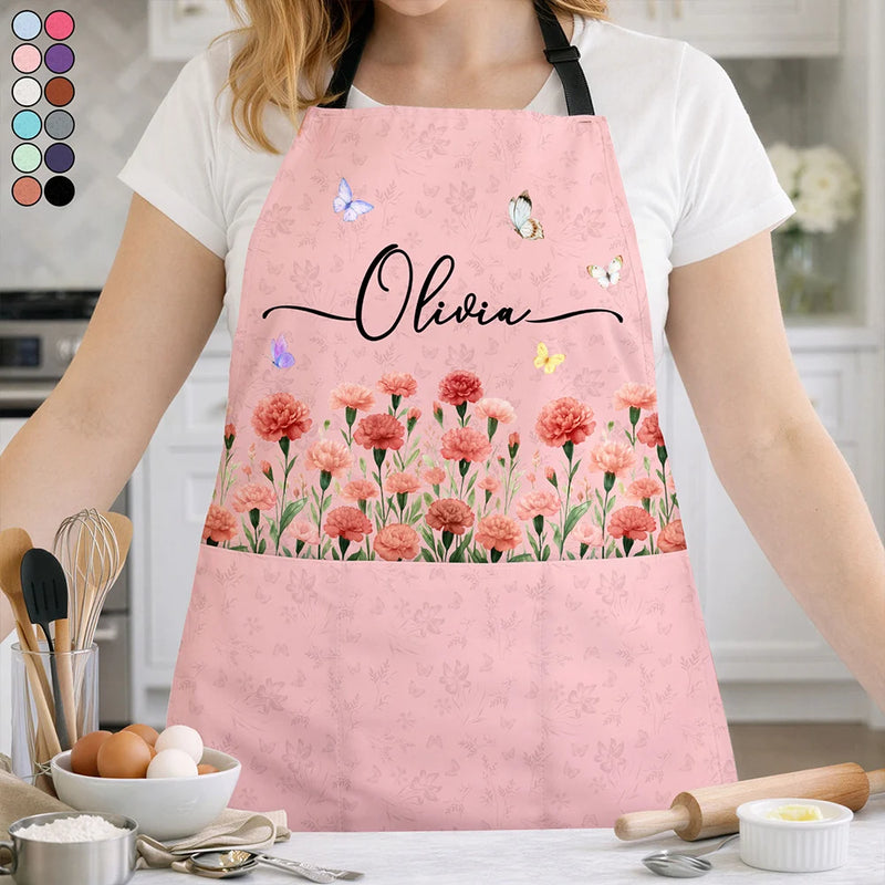 Gift For Mother,Gift For Grandma,Love,Gift For Women - Birth Month Flower Watercolor Blooming In Love - Personalized Apron