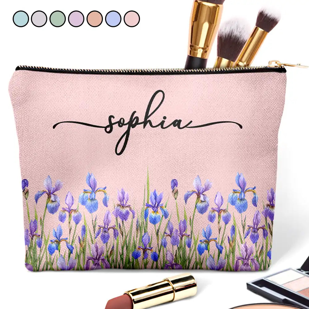 Gift For Yourself,Gift For Women,Happy - Birth Month Flower Watercolor Blooming In Love - Personalized Cosmetic Bag