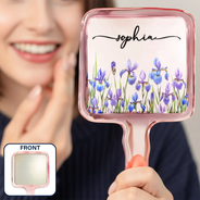 Gift For Yourself, Gift For Women, Happy - Birth Month Flower Watercolor Blooming In Love - Personalized Handheld Mirror