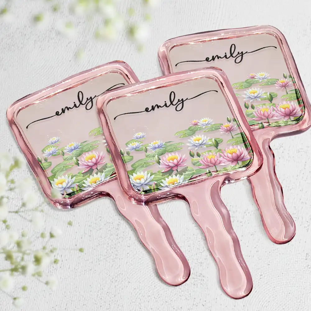 Gift For Yourself, Gift For Women, Happy - Birth Month Flower Watercolor Blooming In Love - Personalized Handheld Mirror