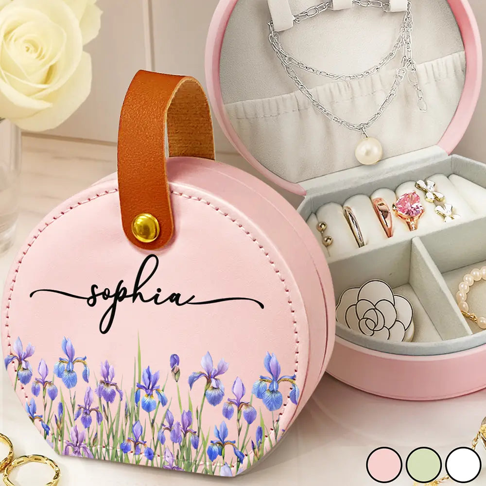 Birth Month Flower Watercolor Blooming In Love - Personalized Jewelry Box With Handle